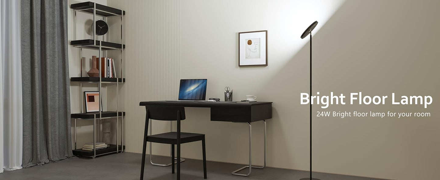 Modern Floor Lamp, WiFi Remote Modern Tall Standing Light, 2000LM (Black)