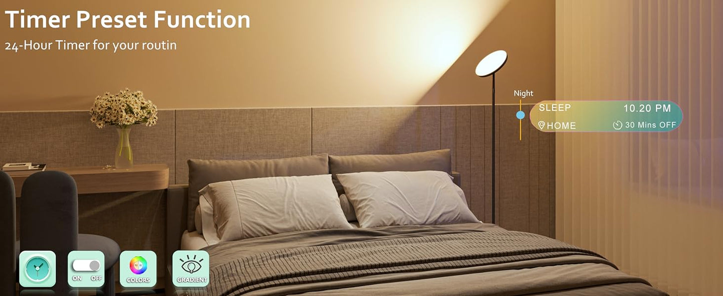 Modern Floor Lamp, WiFi Remote Modern Tall Standing Light, 2000LM (Black)
