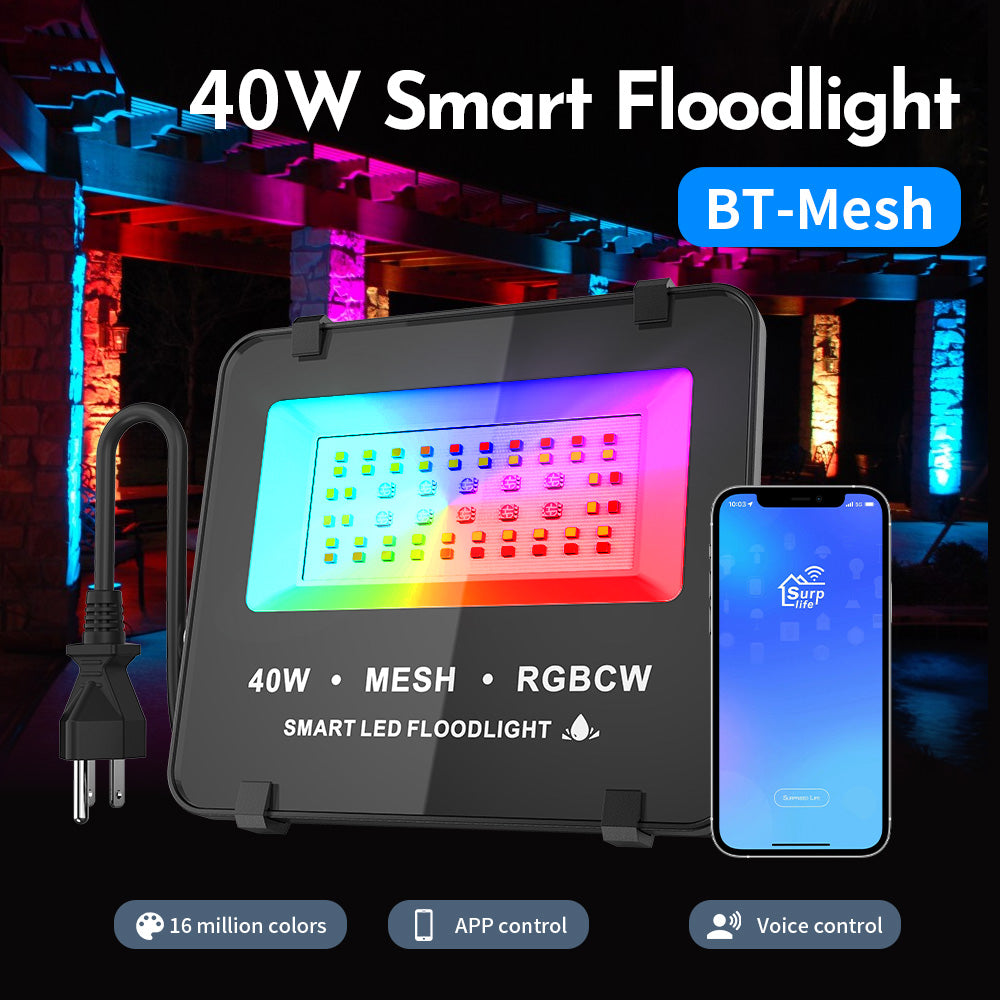 40W Smart LED Flood Light Dimmable, IP65 Waterproof