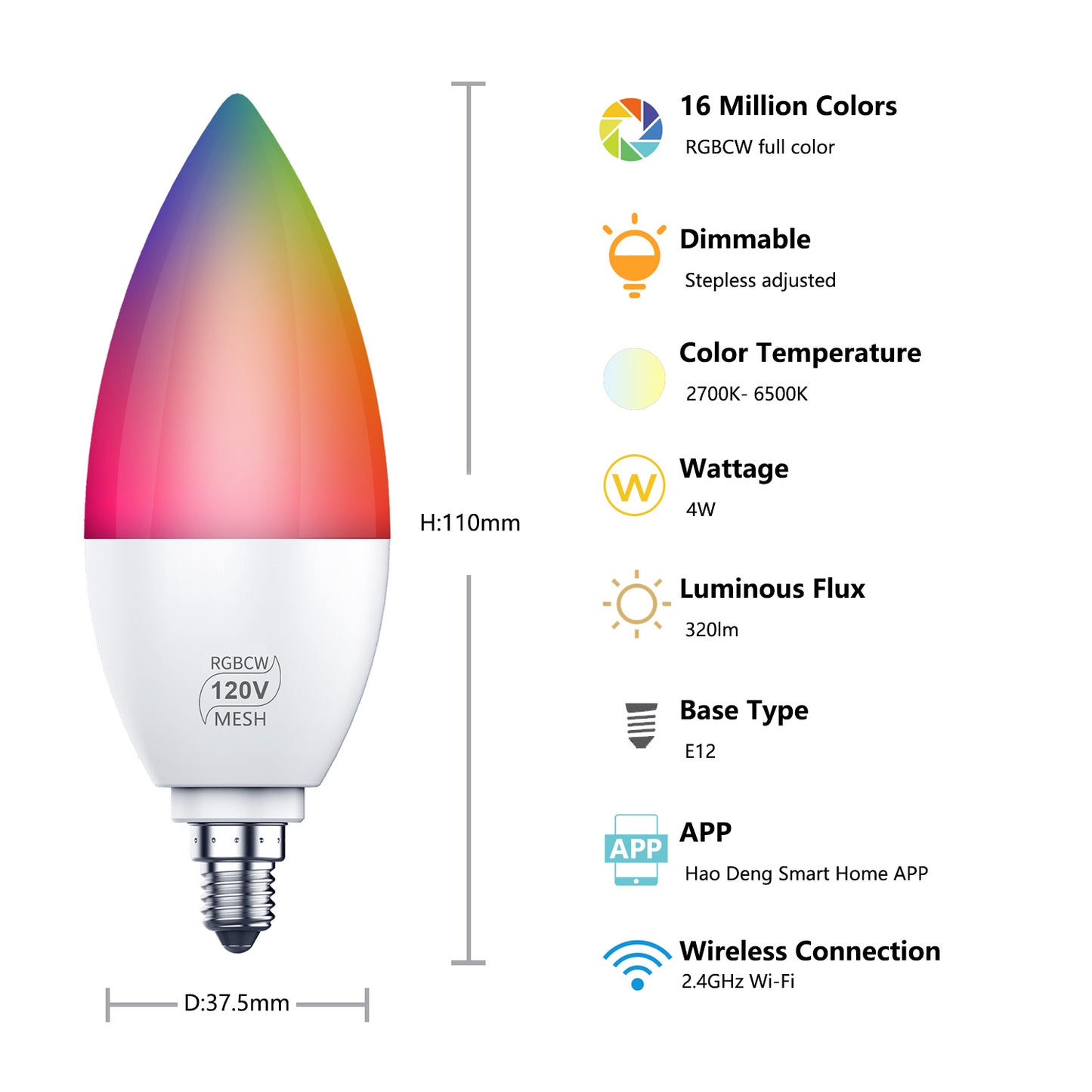 4W Bluetooth Mesh, Full Color Candle Light, RGB+CCT