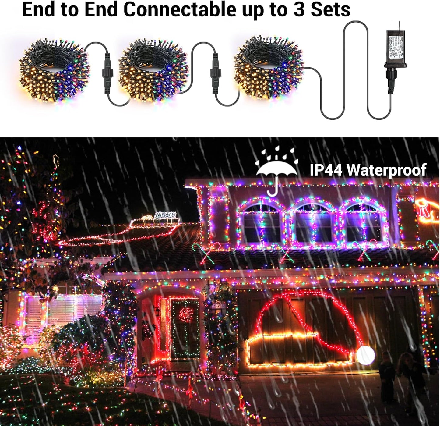 Brizled Christmas Lights, Multi-color Christmas Lights, Connectable 24V Safe Adapter Remote