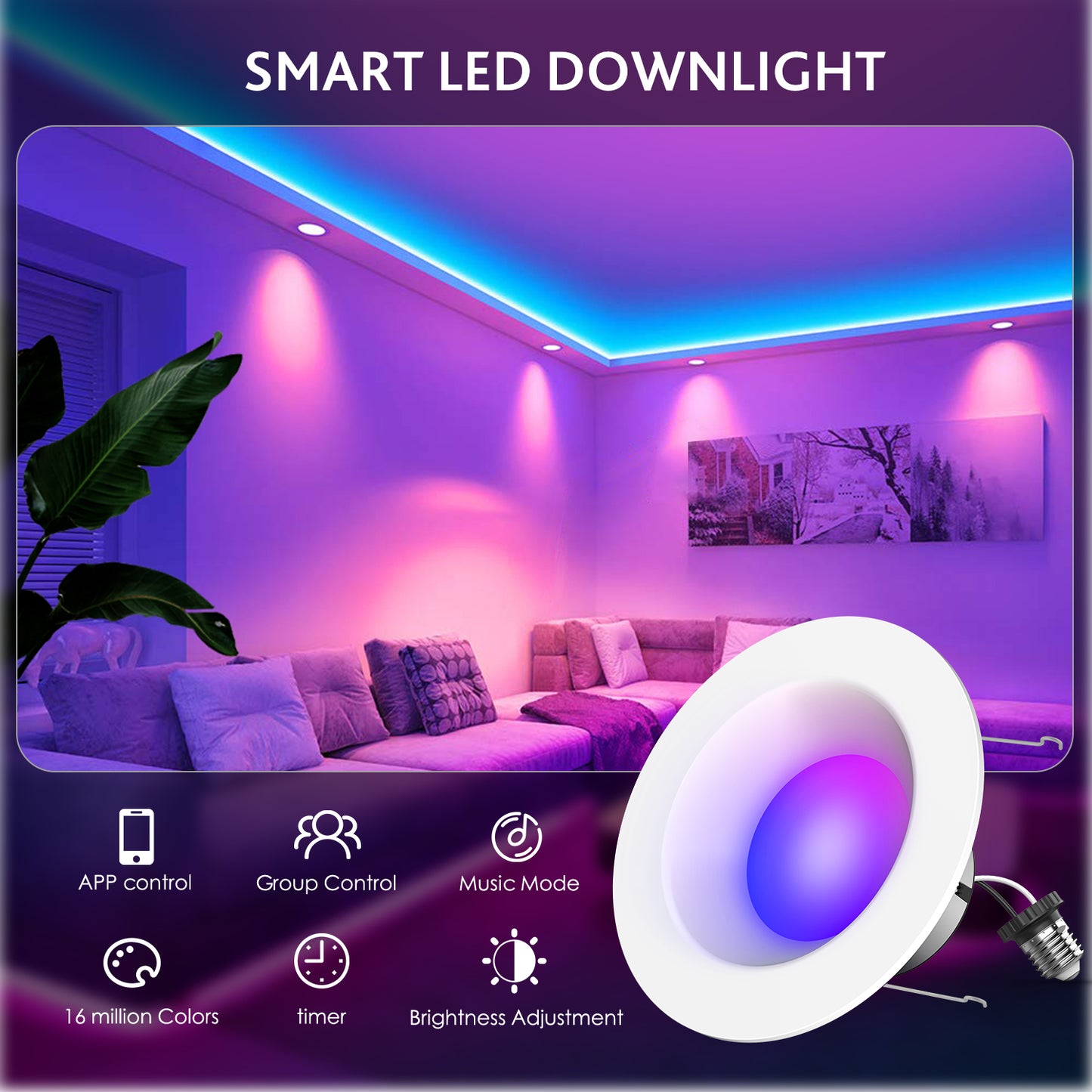 WIFI+Bluetooth Dual Mode Smart Downlight Lamp 9W-US Standard