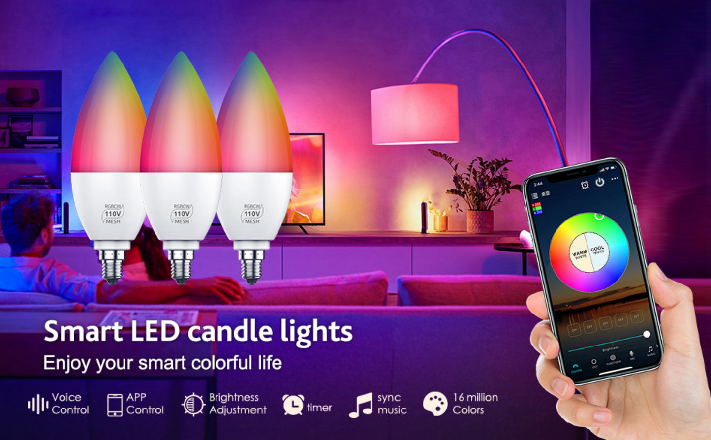 4W Bluetooth Mesh, Full Color Candle Light, RGB+CCT