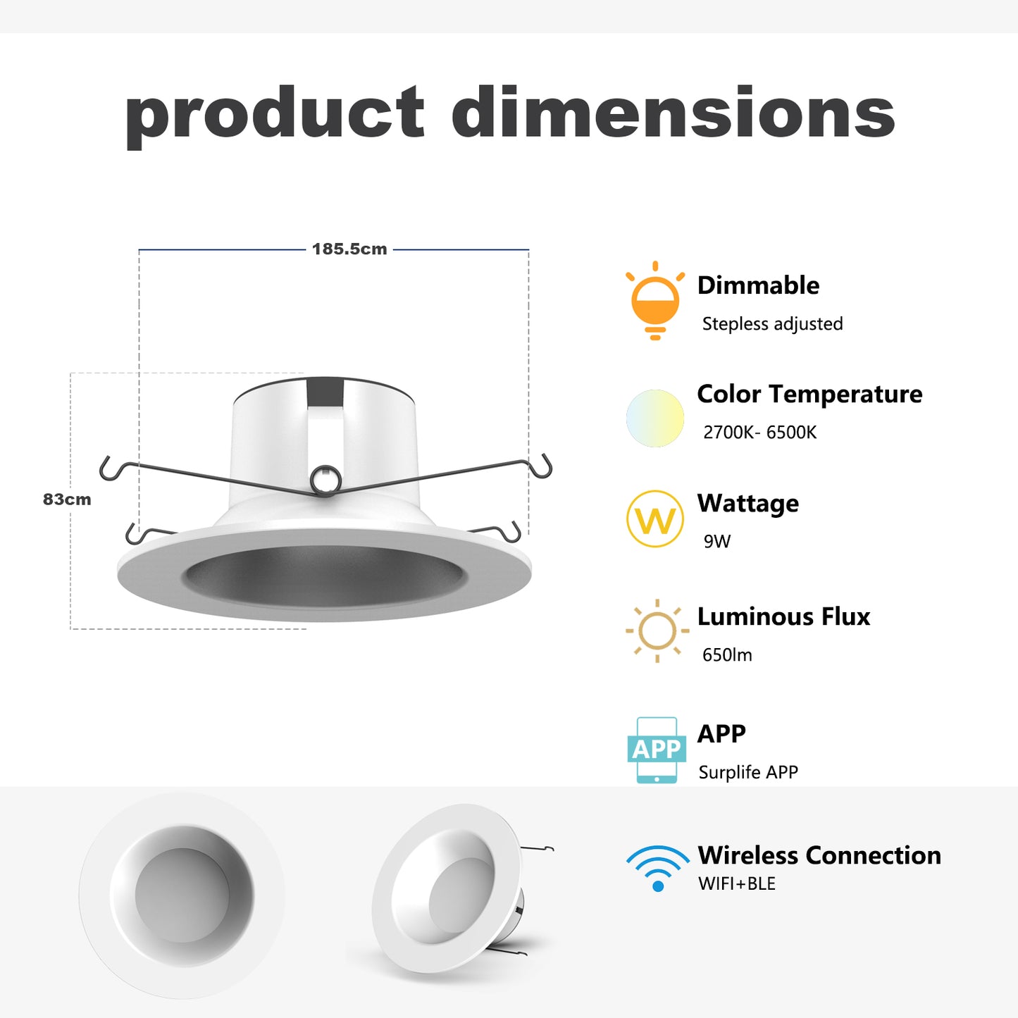 WIFI+Bluetooth Dual Mode Smart Downlight Lamp 9W-US Standard